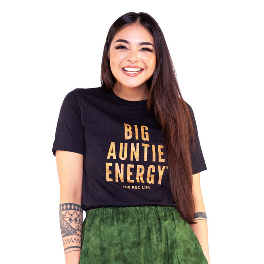 Big Auntie Energy™ Black & Gold Tee - The Rez Lifestyle